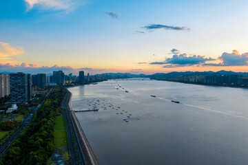 aerial view of hangzhou city skyline at night