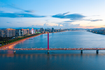 aerial view of hangzhou city skyline at night