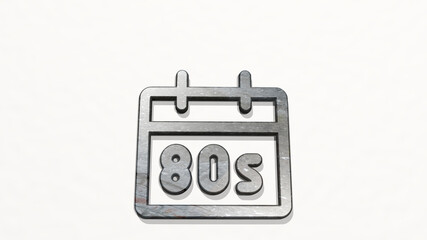 music genre 80s 3D icon on the wall. 3D illustration. background and design