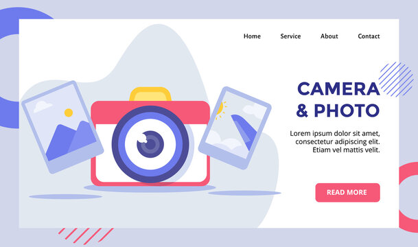 Camera And Photo Pocket Camera Campaign For Web Website Home Homepage Landing Page Template Banner With Modern Flat Style