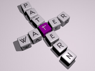 WATER PATTERN crossword by cubic dice letters. 3D illustration. background and blue