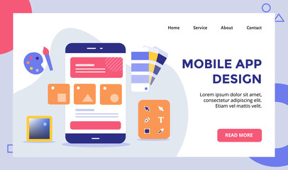 Mobile app design wireframe on smartphone campaign for web website home homepage landing page template banner with modern flat style