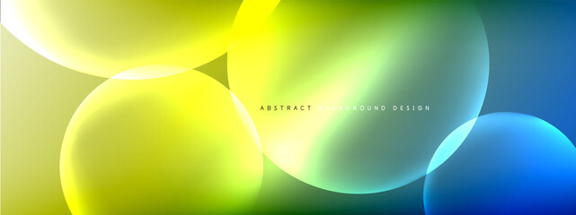Vector abstract background liquid bubble circles on fluid gradient with shadows and light effects. Shiny design templates for text