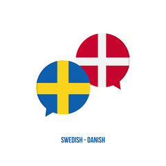 Swedish to danish flags speech bubbles for language school, translation, international talks design.
