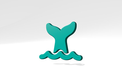 WHALE TAIL 3D icon casting shadow. 3D illustration. animal and blue
