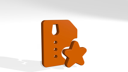 zip file star 3D icon casting shadow. 3D illustration. background and line