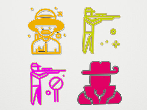 HUNTER 4 icons set. 3D illustration. animal and background