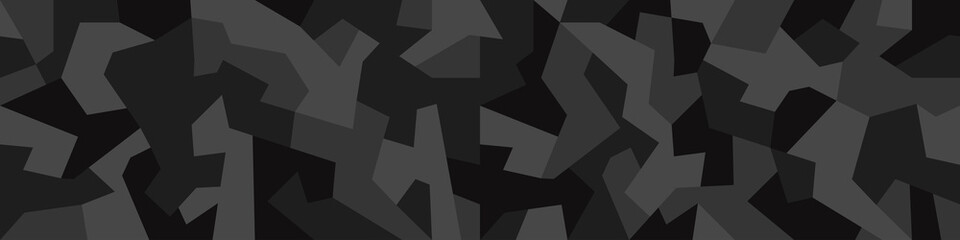 Geometric camouflage seamless pattern. Abstract modern camo, black  modern military texture background. Vector illustration.