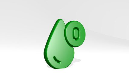 blood drop type o 3D icon casting shadow. 3D illustration. background and care