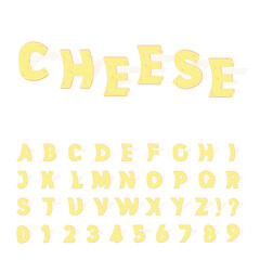 Cheese cartoon letters set on white background. Vector Illustration