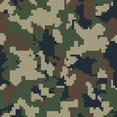 Pixel camo. Seamless digital camouflage pattern. Military camouflage texture. Green, brown. forest, soldier, camouflage. Vector fabric textile print designs. 