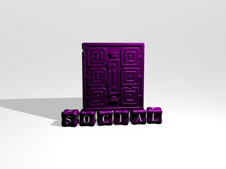SOCIAL 3D icon on cubic text. 3D illustration. media and concept