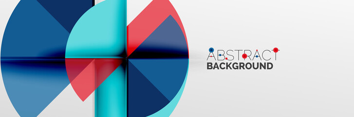 Bright color circles, abstract round shapes and triangles composition with shadow effects. Vector modern geometric design template