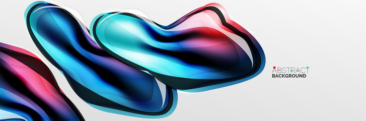 Vector abstract background, flowing liquid style bubble with metallic, color quicksilver chrome texture and color glow effects