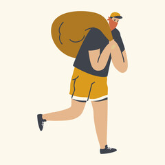 Masked Robber Character Run with Stolen Money Sack, Bank Robbery by Criminal. Gangster Violence Organized to Steal Money