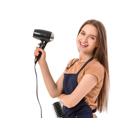 Female hairdresser on white background
