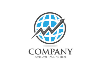 arrow up and abstract globe for Business and Financial logo design Template