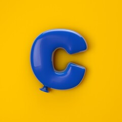 3d illustration balloon font C. Happy part font. Yellow background