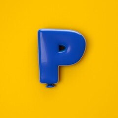 3d illustration balloon font P. Happy part font. Yellow background