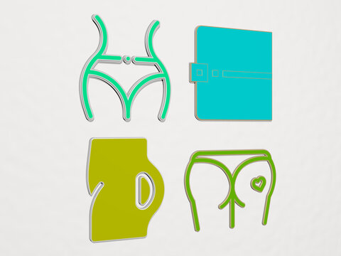 BUTT 4 icons set. 3D illustration