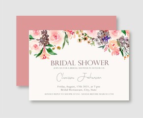 Pink Rose Floral Bridal Shower Invitation - 370479936