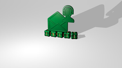 Fototapeta premium email 3D icon object on text of cubic letters. 3D illustration. business and communication