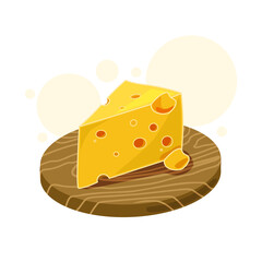 Vector illustration of a piece of cheese on a kitchen Board. Isolated background.