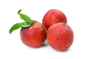 Sweet ripe peaches on white background