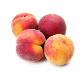 Sweet ripe peaches on white background