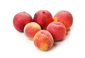 Sweet ripe peaches on white background