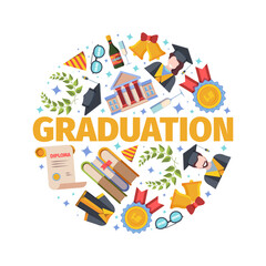 Highly anticipated graduation concept. Joyful holiday for new scientists and workers successful defense bachelors and academic degree graduation ceremony path to new achievements. Knowledge vector.