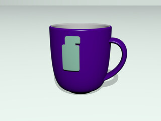 3D illustration of bill icon embossed on a coffee cup over a white background having shadows.. business and money