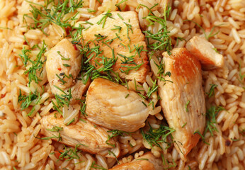 Tasty cooked pilaf as background