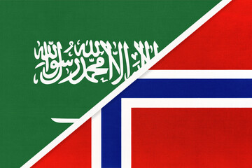 Saudi Arabia and Norway, symbol of national flags from textile. Championship between two countries.