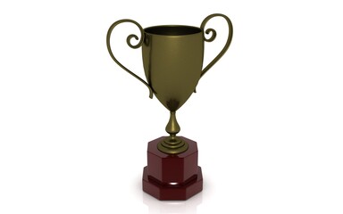 Gold trophy cup isolated on white background. 3d rendering