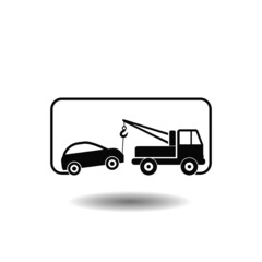 Towing wrecker truck and car icon with shadow