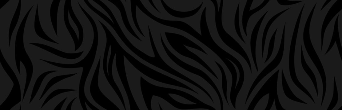 Zebra skin, stripes pattern. Animal print, black texture. Monochrome seamless background. Vector illustration 
