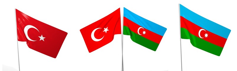 Azerbaijan Turkey isolated high quality flag. 3d illustration