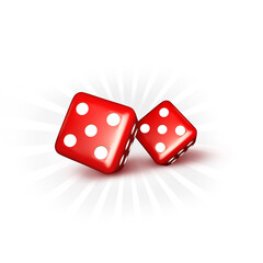 Red glass set dice isolated on white background. 3d ilustration