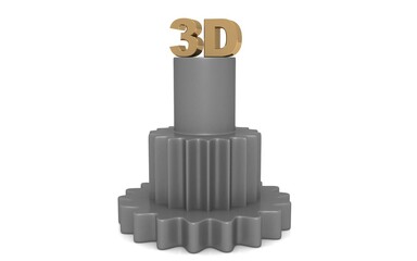 3D illustration of gears and dollar on white background