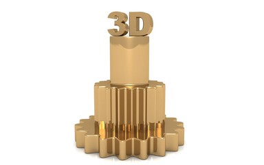 3D illustration of gears and dollar on white background