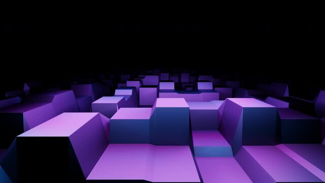 3d Purple Block surface fly. Techno cyberspace from squared shapes. 4k looping animation with alpha channel.