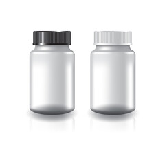 White round supplements, medicine bottle with 2 colors black-white groove lid for beauty or healthy product.