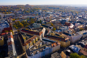 Aerial view of residential districts of Ostrava city on sunny autumn day, Czech Republic..