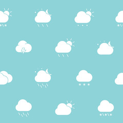 Fototapeta premium Weather - Vector background (seamless pattern) of silhouettes snow, storm, rain, cloud, sunny, wind and moon for graphic design
