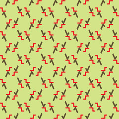 Fototapeta na wymiar Vector seamless pattern texture background with geometric shapes, colored in green, red, brown colors.