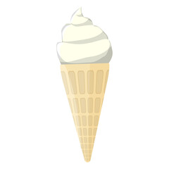 Creamy ice cream in a waffle cone in carton style isolated on white. Vector EPS10.