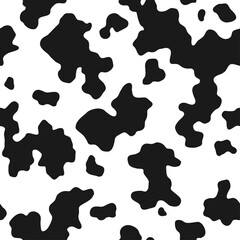 Cow skin black spots on white background , seamless pattern, animal texture, spotted print. Stock vector