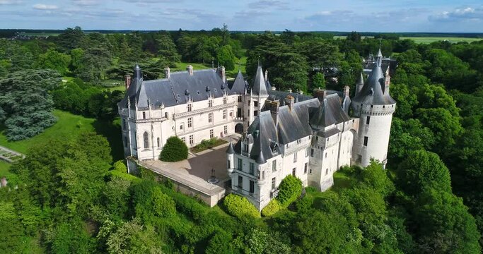 France, Loir et Cher, Loire valley listed as World Heritage by UNESCO, Chaumont sur Loire, Aerial view of the castle