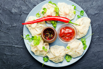 Traditional Khinkali with meat